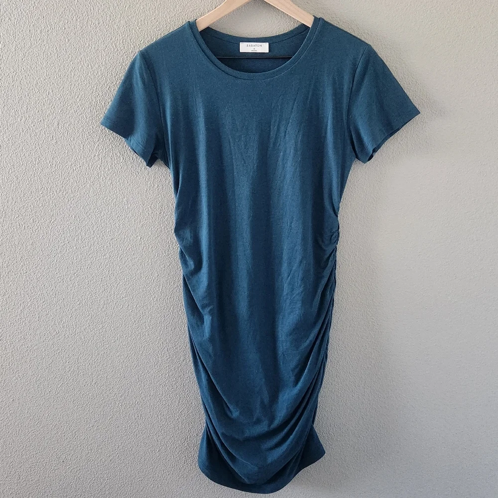 Babaton Contour Ruched Midi Dress Medium Aritzia Fitted T-Shirt Casual Summer - Picture 1 of 12